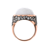 Chevalier Ring with Faceted Square Natural Stone and Pavé