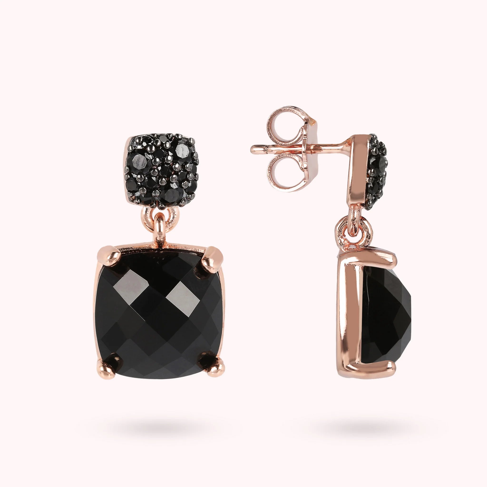 Orecchini Pendenti con Pietra Naturale Quadrata Sfaccettata e Pavé
