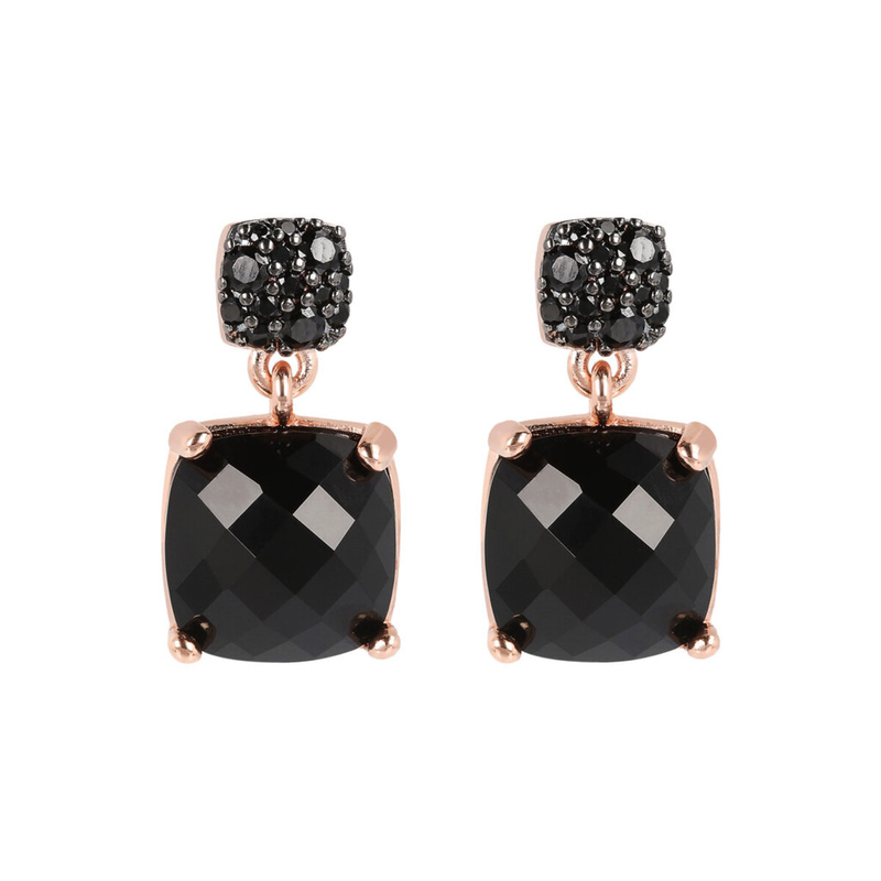 Pendant Earrings with Faceted Square Natural Stone and Pavé