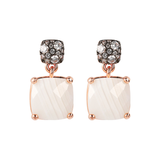 Pendant Earrings with Faceted Square Natural Stone and Pavé