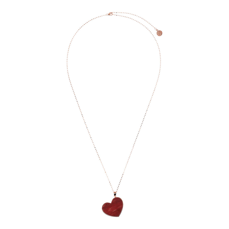 Long Rosary Necklace with Big Heart Pendant in Natural Stone