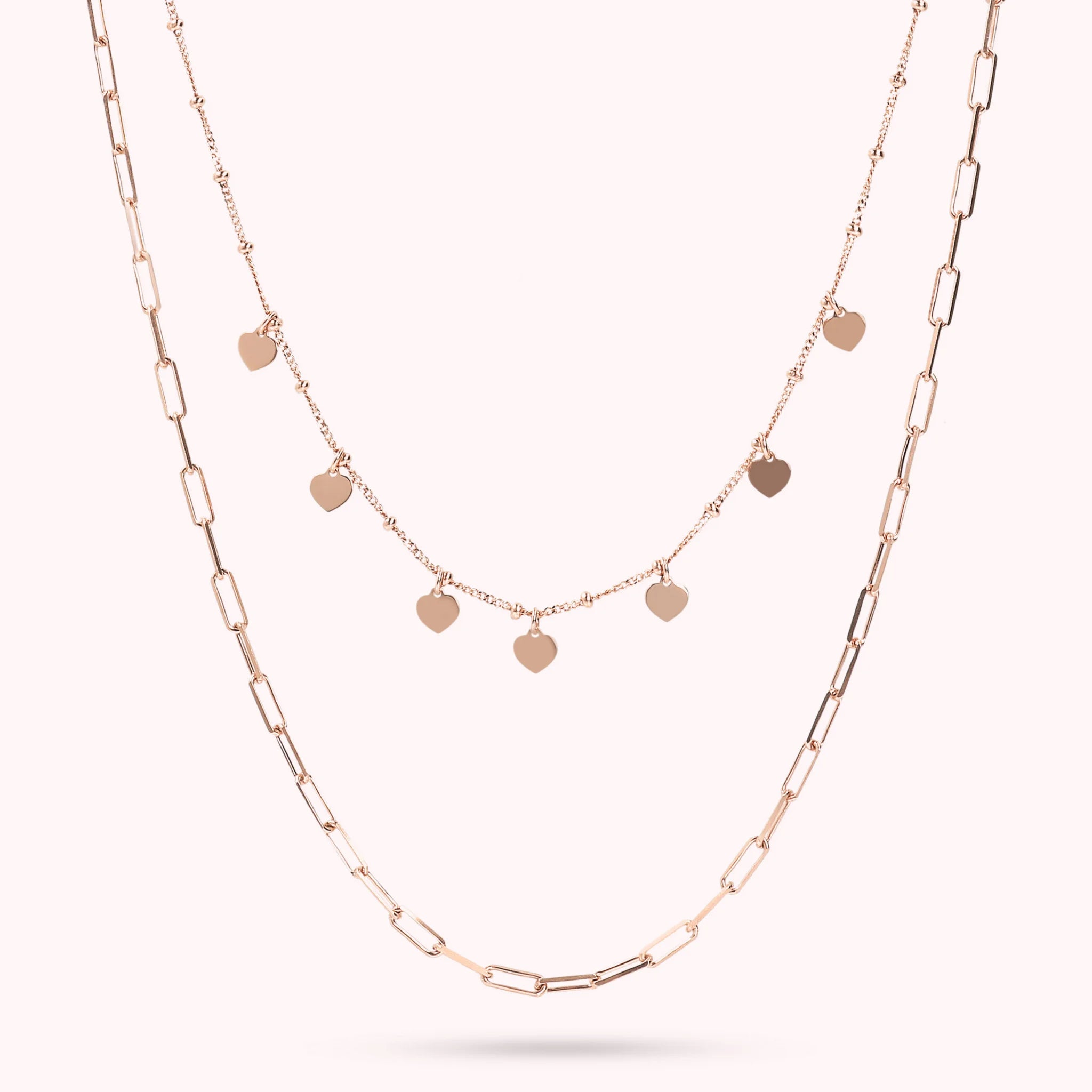 Chain and Hearts Two Strand Necklace