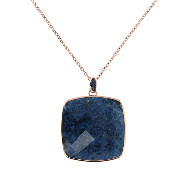 Necklace with Pendant in Square Natural Stone and Pavé