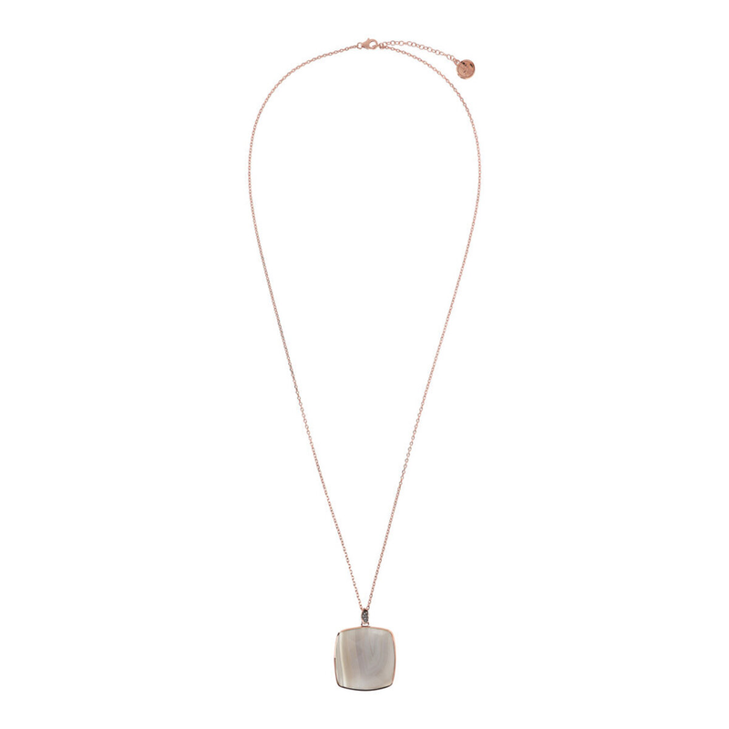 Necklace with Pendant in Square Natural Stone and Pavé