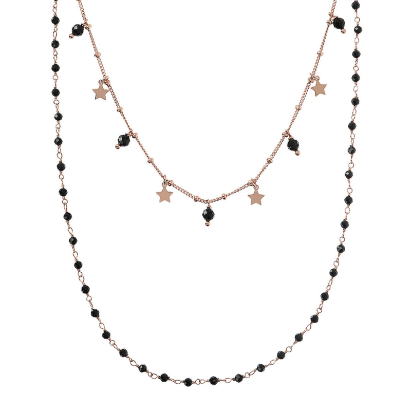 Multi-strand Rosary Necklace with Natural Stone Spheres and Stars