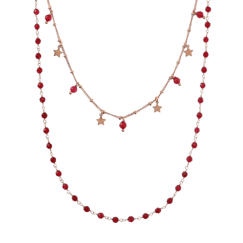 Multi-strand Rosary Necklace with Natural Stone Spheres and Stars