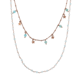 Mehrreihige Halskette mit Natursteinkugeln und Sternen