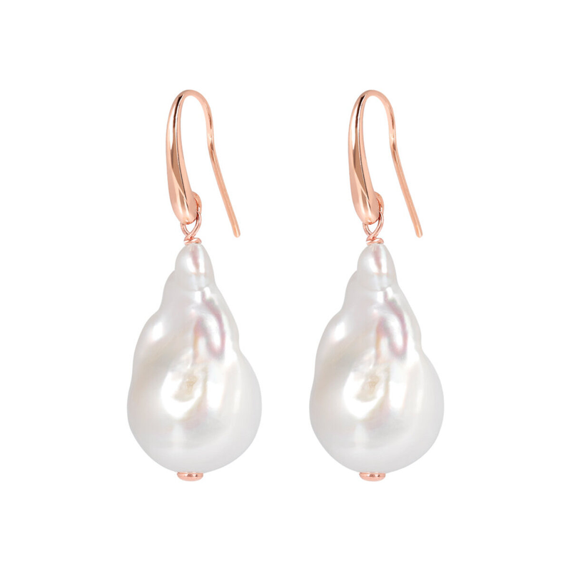Drop Earrings with White Freshwater Cultured Baroque Pearls Ø 13 mm