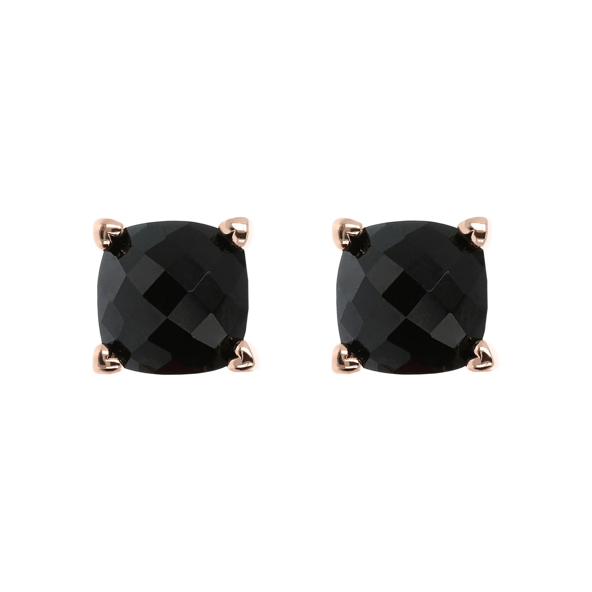 Button Earrings with Heart Settings and Faceted Natural Stone