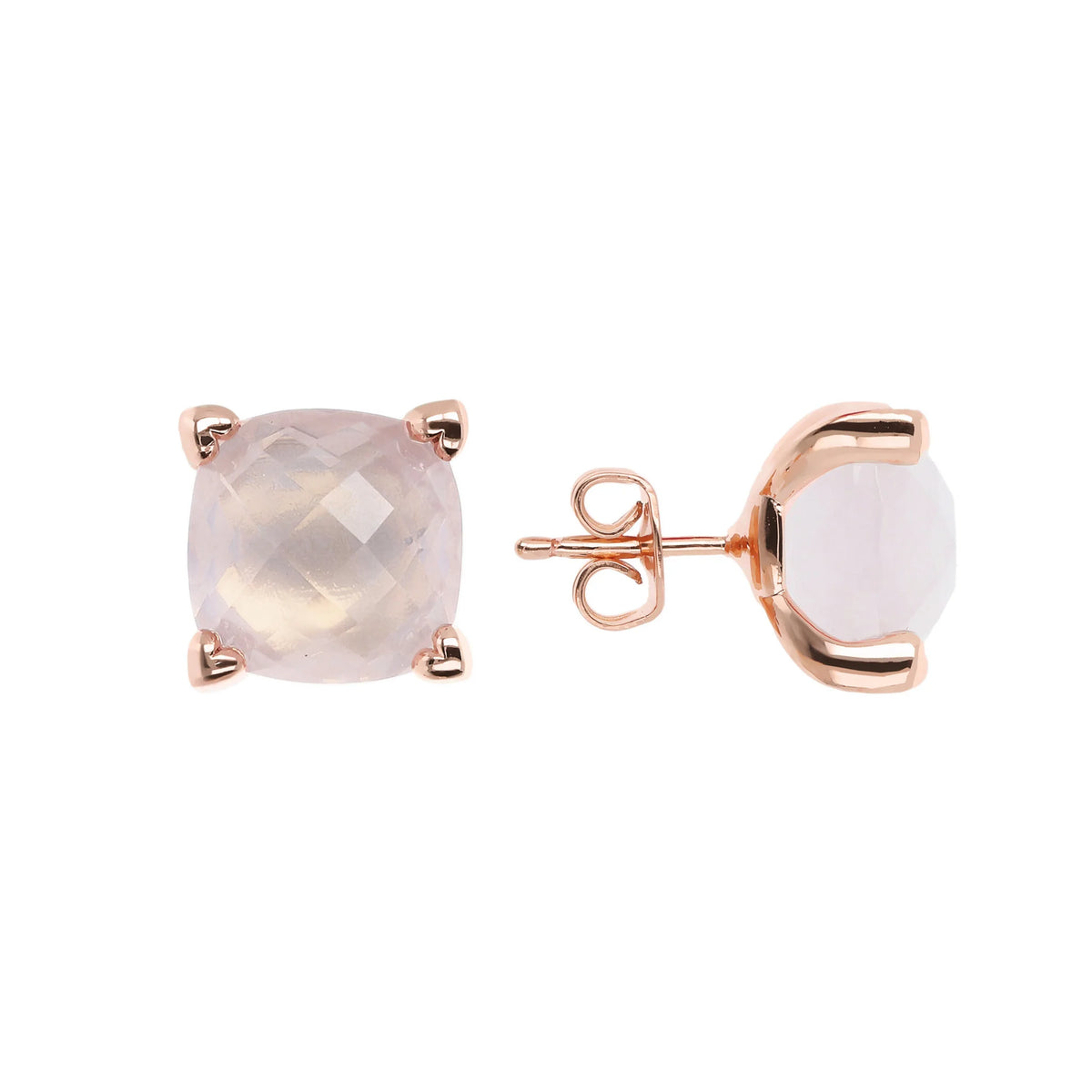 Button Earrings with Heart Settings and Faceted Natural Stone