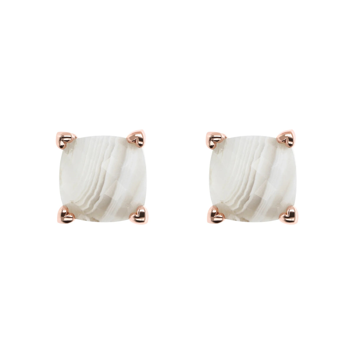 Button Earrings with Heart Settings and Faceted Natural Stone