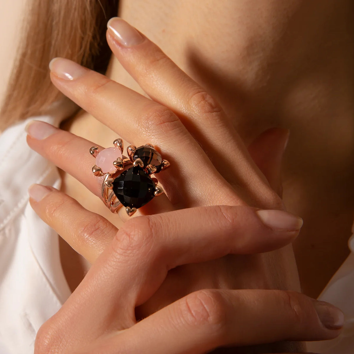 Three Gemstone Heart Ring