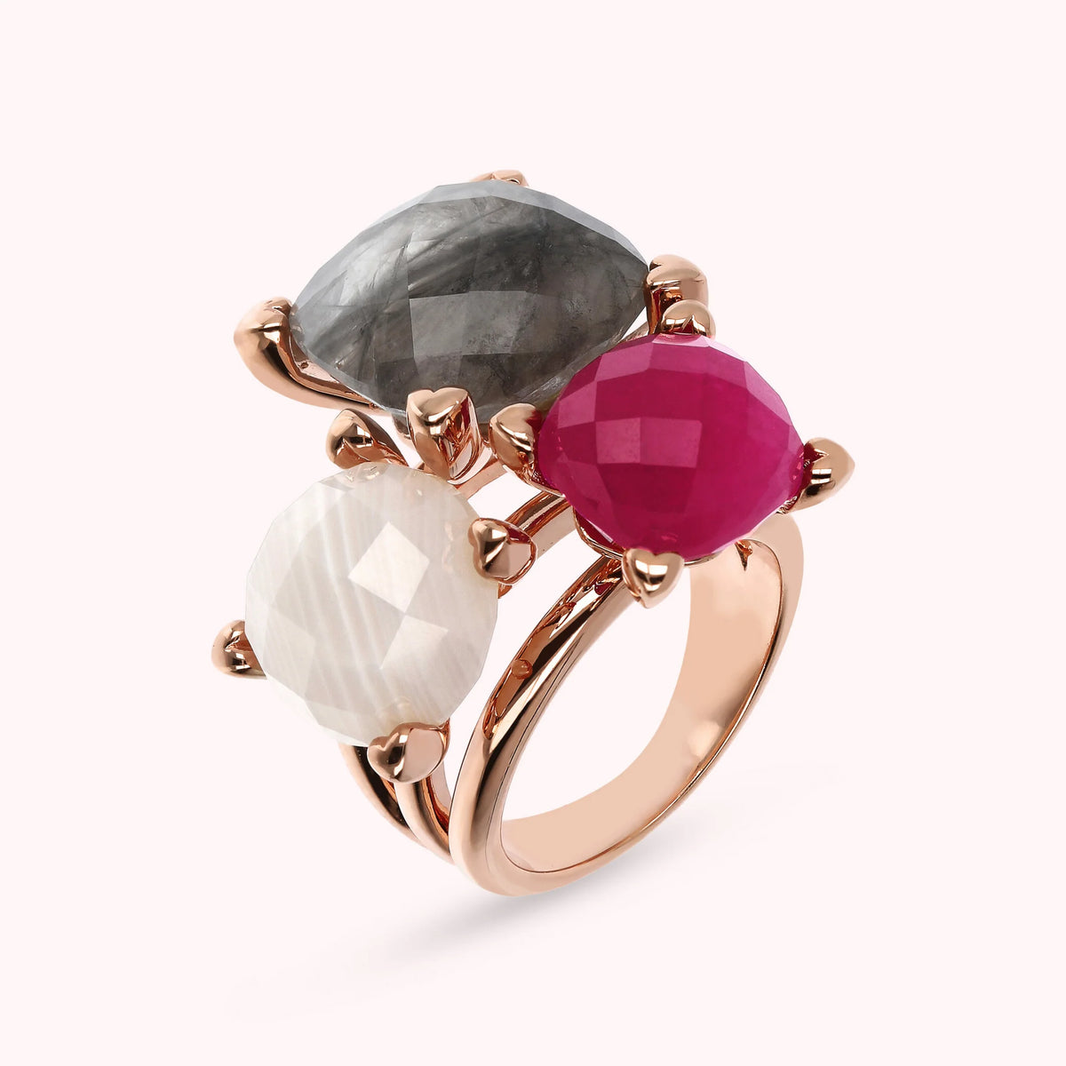 Three Gemstone Heart Ring