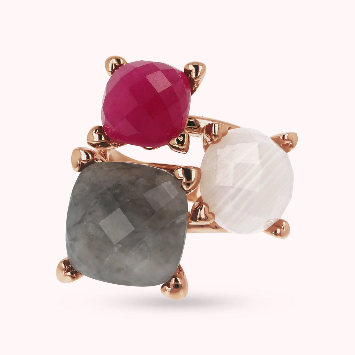 Three Gemstone Heart Ring