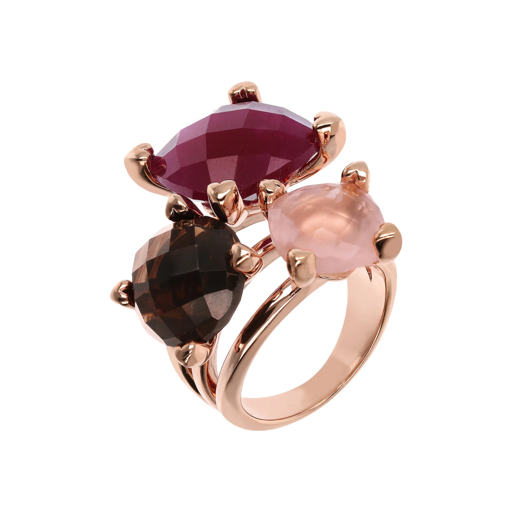Anello Trilogy con Pietre Naturali e Castoni a Cuore