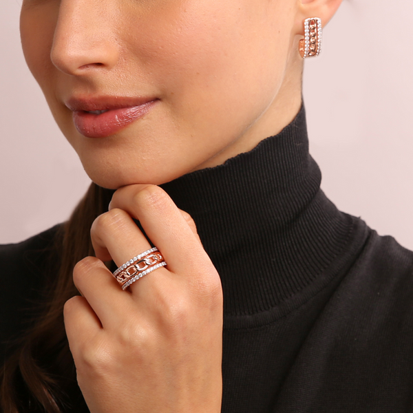 Stud Earrings with Chain Link and Cubic Zirconia