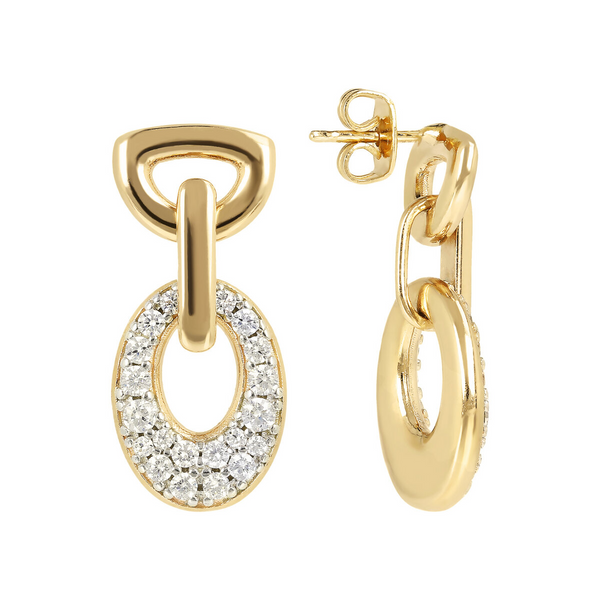 Boucles d'oreilles pendantes pavées ovales dorées en zircone cubique