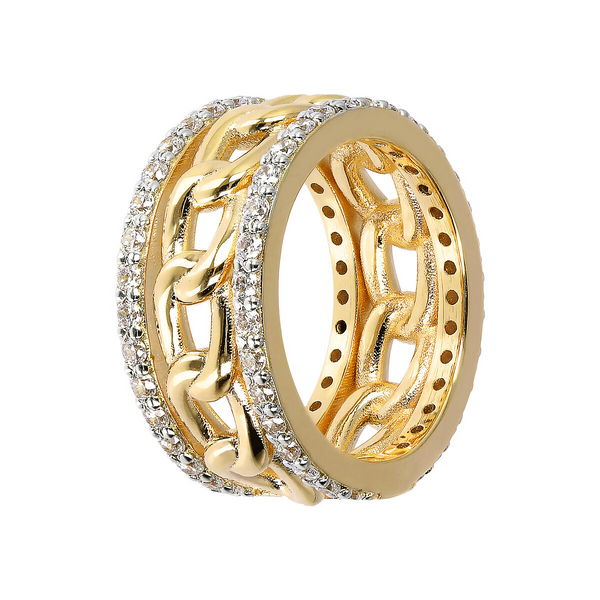 Golden Ring with Chain Link and Cubic Zirconia