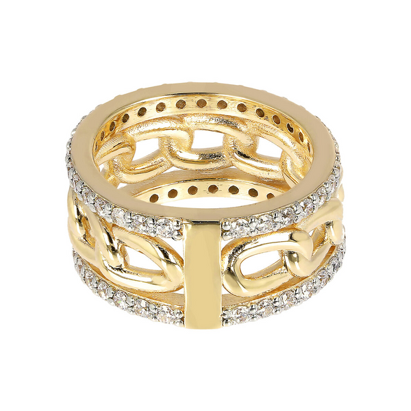 Golden Ring with Chain Link and Cubic Zirconia