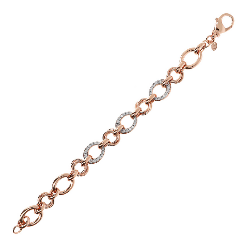 Bracelet with Round Alternating Links and Pavé Elements in Cubic Zirconia