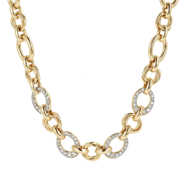 Golden Rolo Chain Necklace with Pavé Elements in Cubic Zirconia