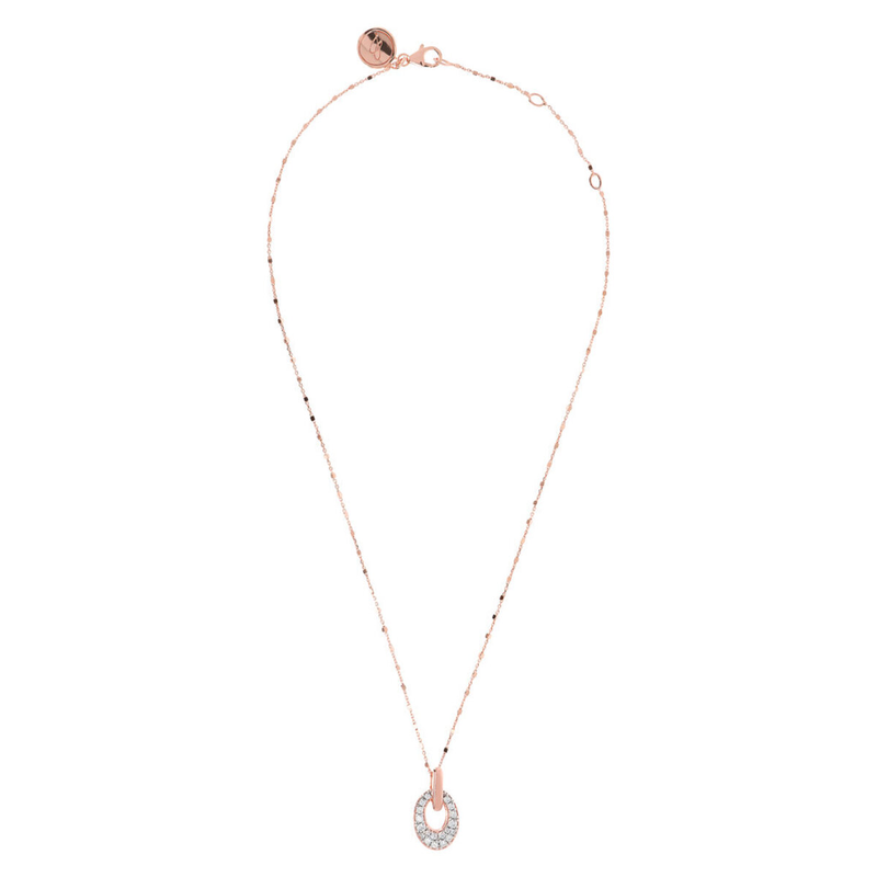 Golden Necklace with Oval Pavé Pendant in Cubic Zirconia