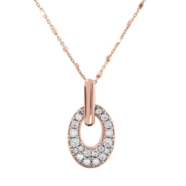Cubic Rosary Chain Necklace with Pavé Oval Pendant in Cubic Zirconia