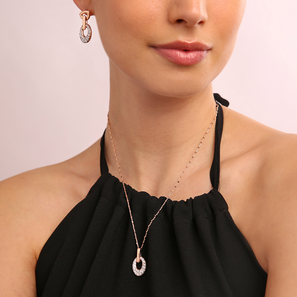 Cubic Rosary Chain Necklace with Pavé Oval Pendant in Cubic Zirconia
