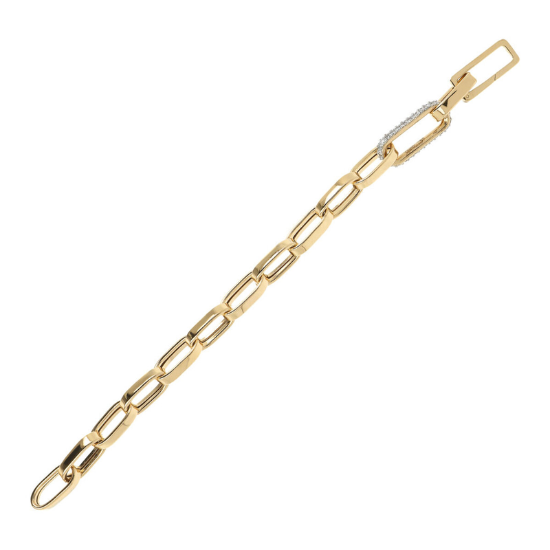 Golden Paperclip Thick Chain Bracelet with Pavé Element