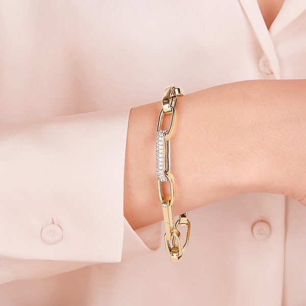 Golden Paperclip Thick Chain Bracelet with Pavé Element