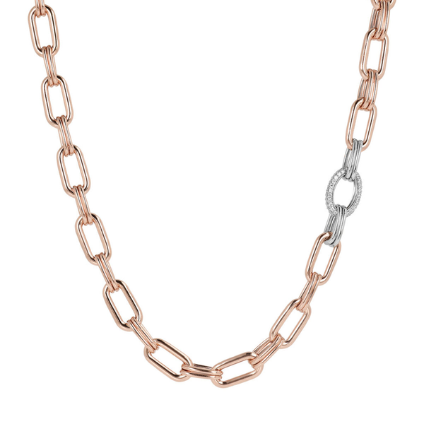 Crewneck Necklace with Thick Forzatina Chain and Pavé Element in Cubic Zirconia