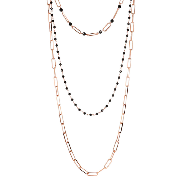 Graduated Multi-strand Necklace with Rosary Chain and Forzatina and Natural Stones
