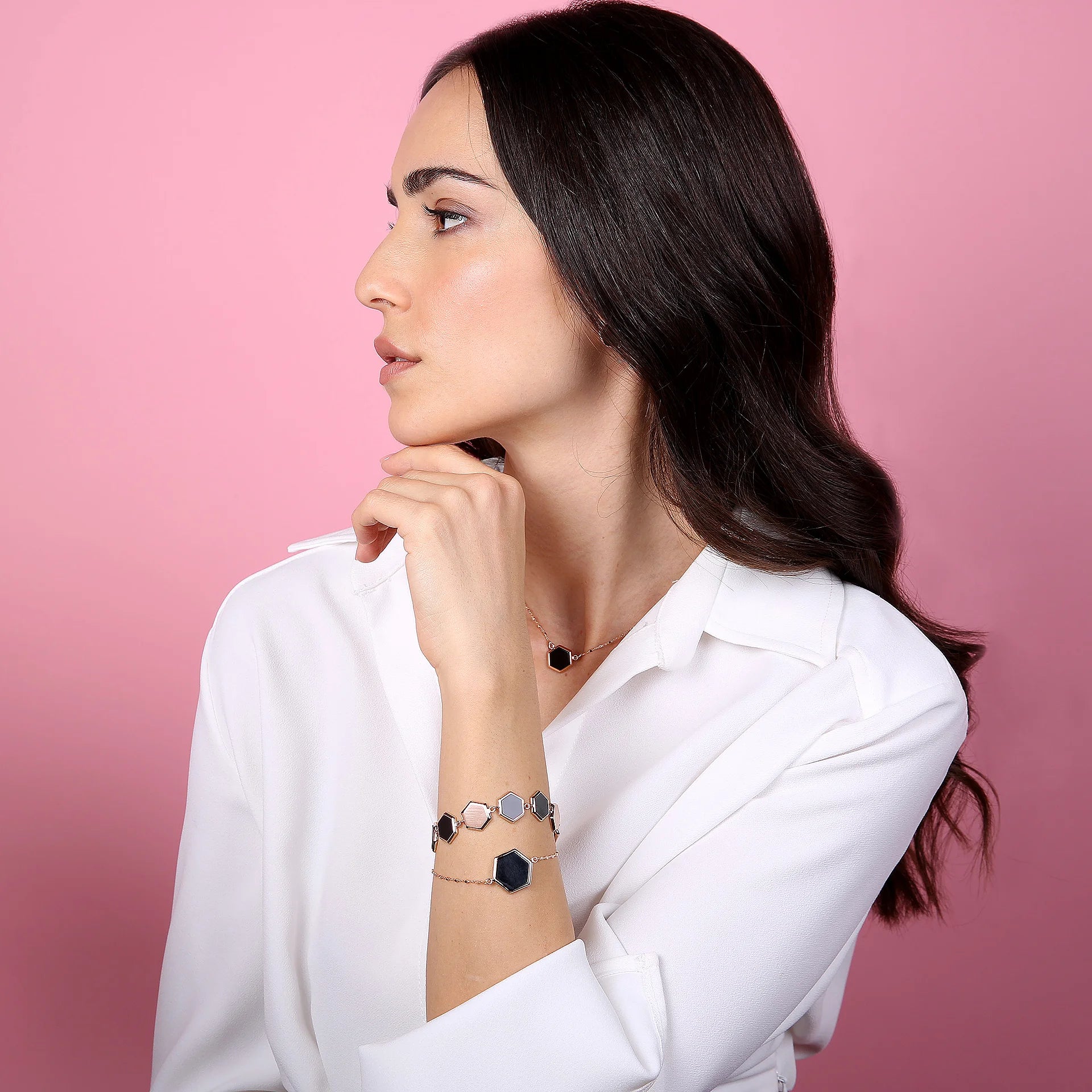 Bracciale con Elementi Esagonali in Pietra Naturale
