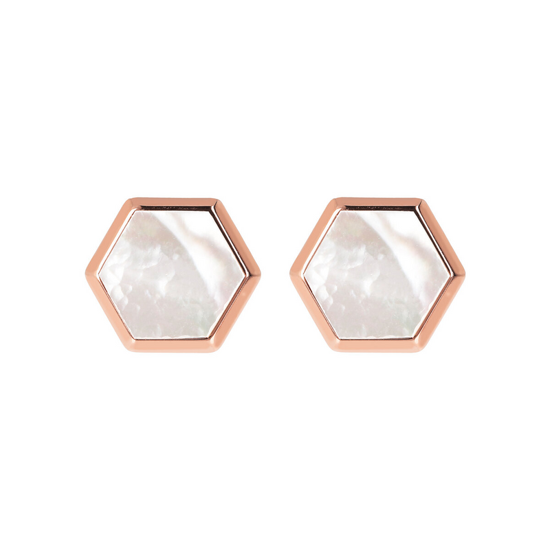 Lobe Earrings with Hexagon in Natural Stone