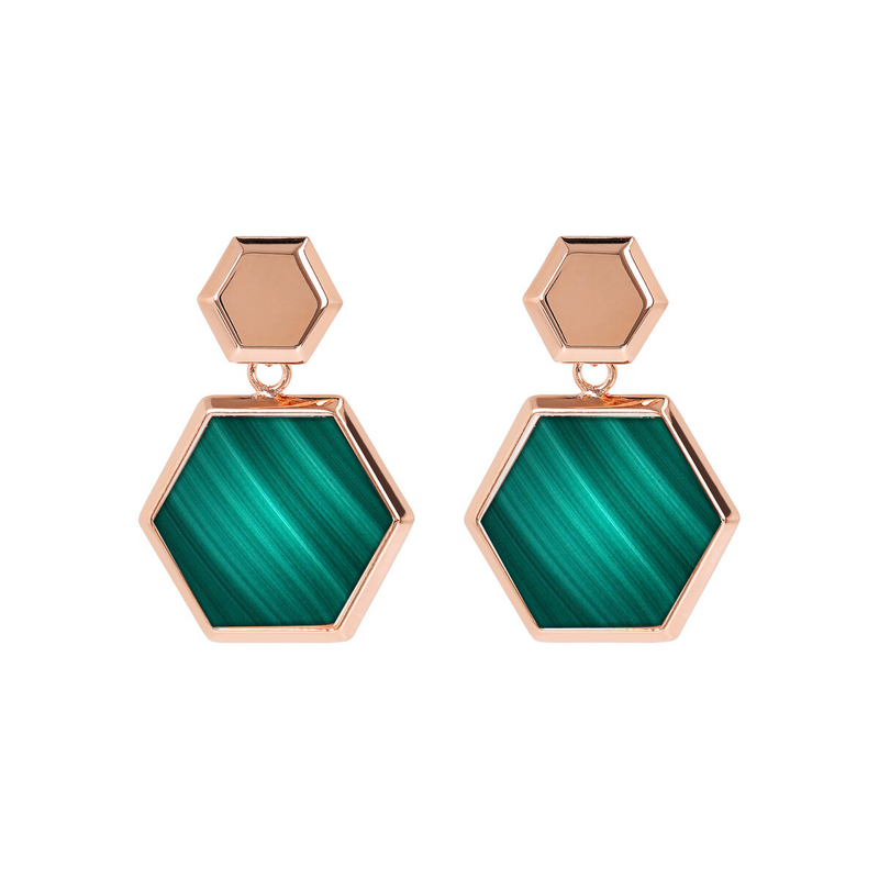 Natural Stone Hexagon Pendant Earrings