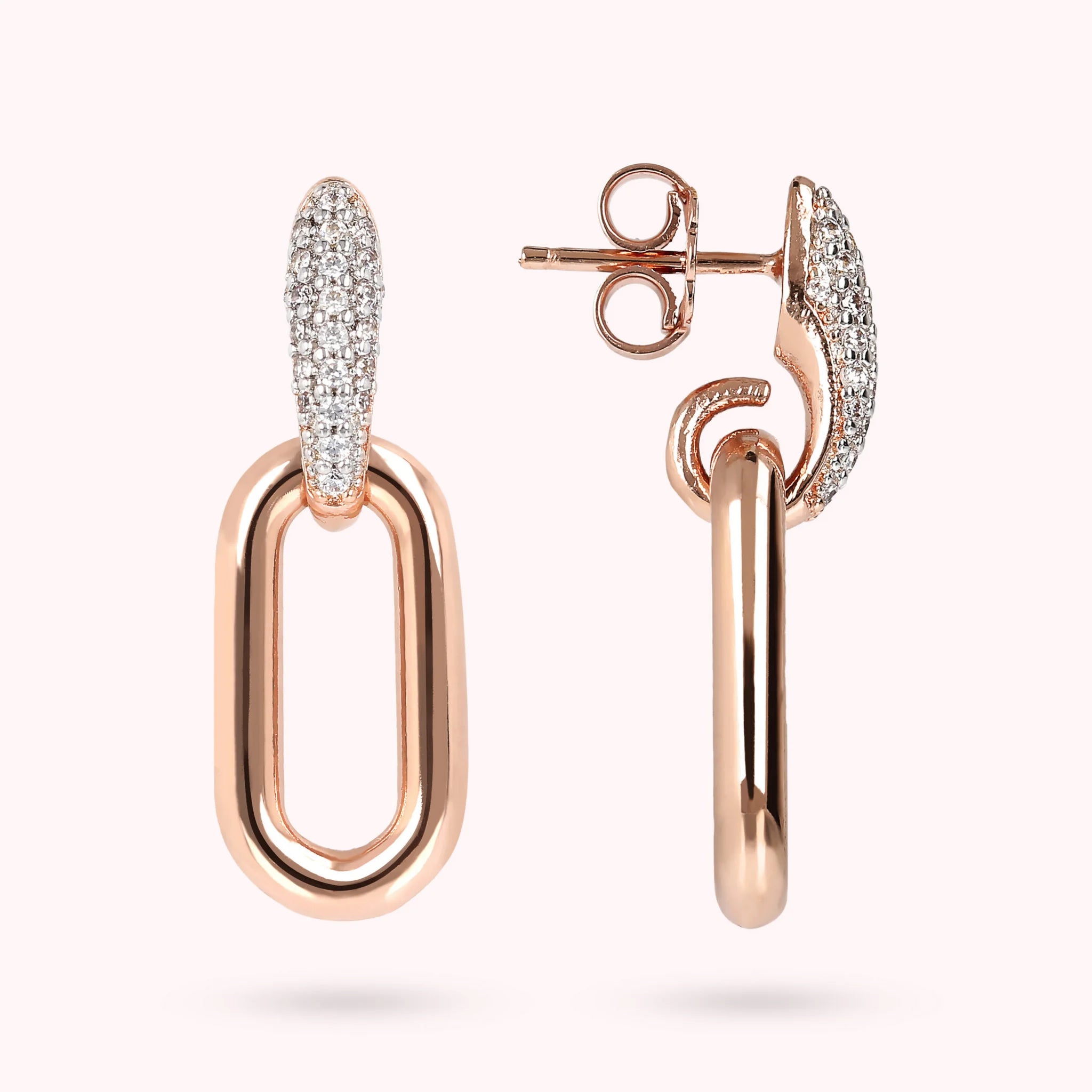 Oval Link Drop Earrings with Cubic Zirconia Pavé