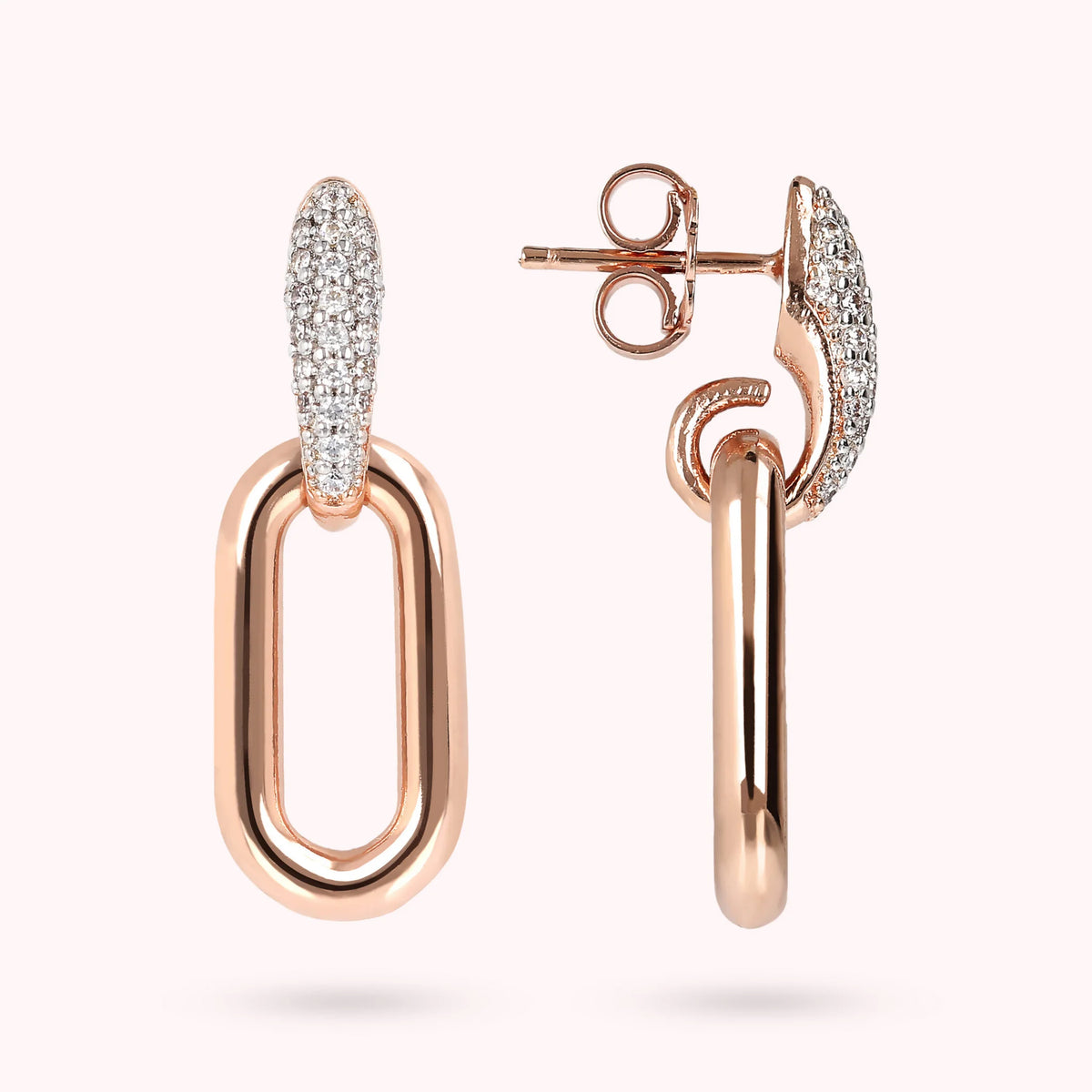 Oval Link Drop Earrings with Cubic Zirconia Pavé