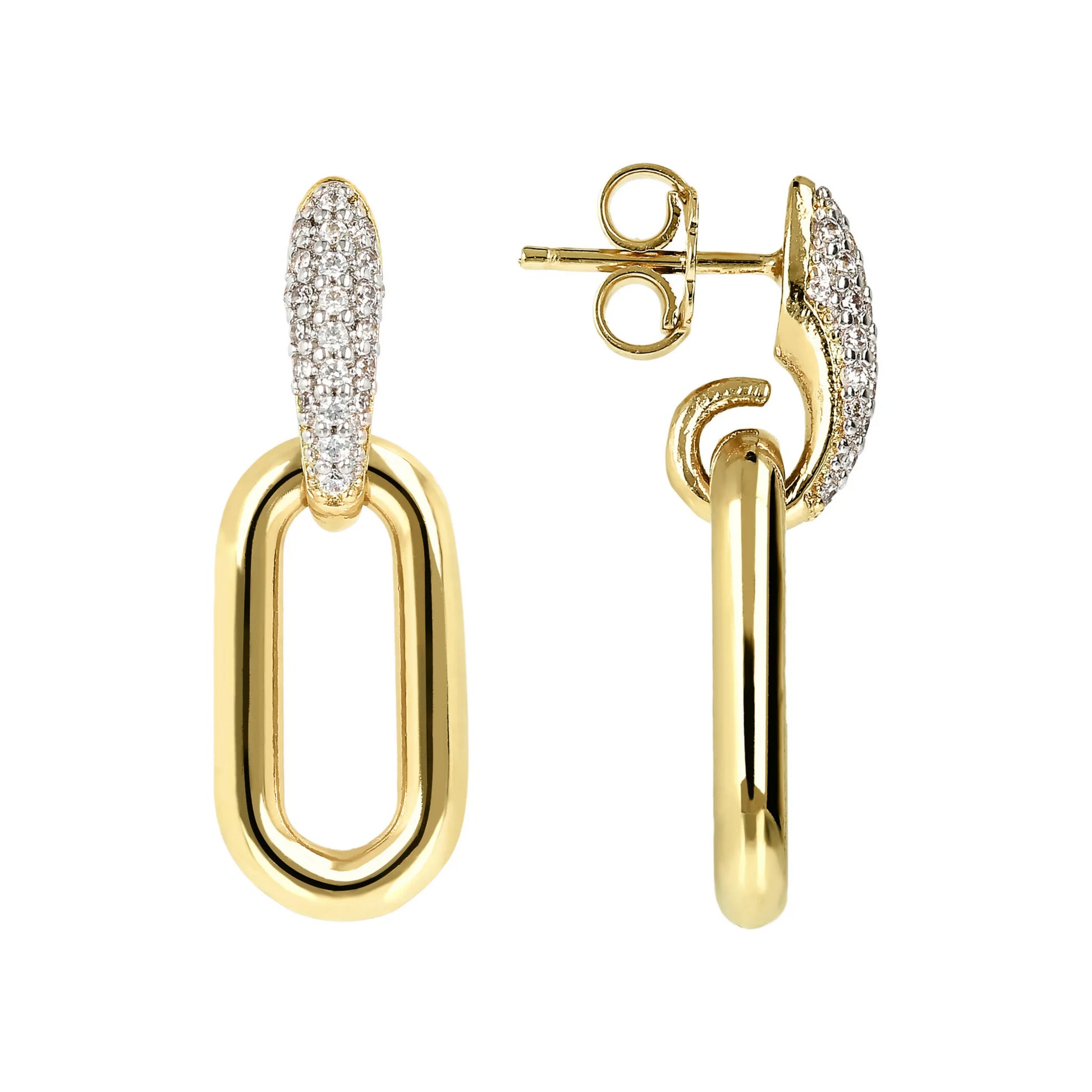 Orecchini Pendenti Golden con Maglia Ovale e Pavé in Cubic Zirconia
