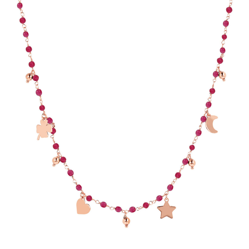Rosenkranz-Halskette aus Natursteinen mit Anhängern
