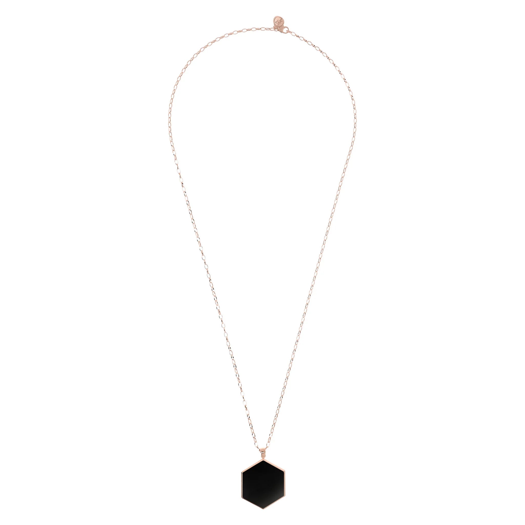 Collana Lunga Catena Rolo con Pendente Esagono Grande in Pietra Naturale