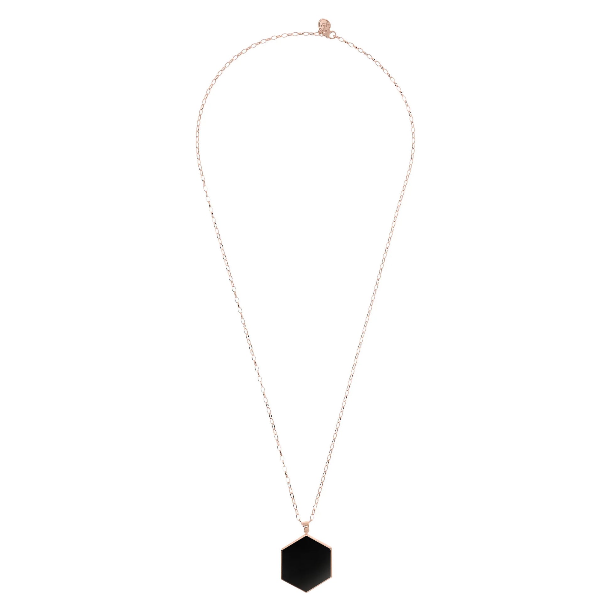 Long Rolo Chain Necklace with Large Hexagon Pendant in Natural Stone