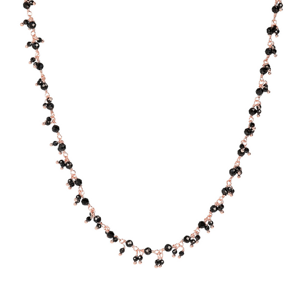 Halskette mit kleinen Anhängern aus schwarzem Spinell-Naturstein