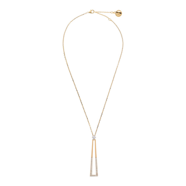 Golden Necklace with Geometric Pendant in Cubic Zirconia