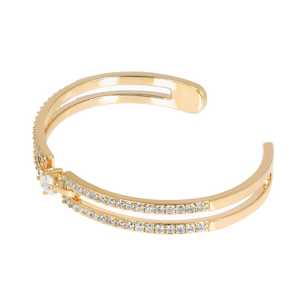 Golden Bangle Bracelet with Cubic Zirconia