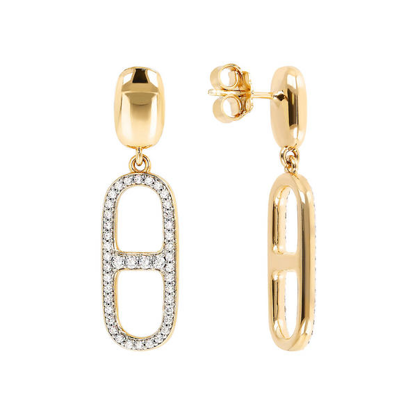 Golden Earrings with Chain in Cubic Zirconia