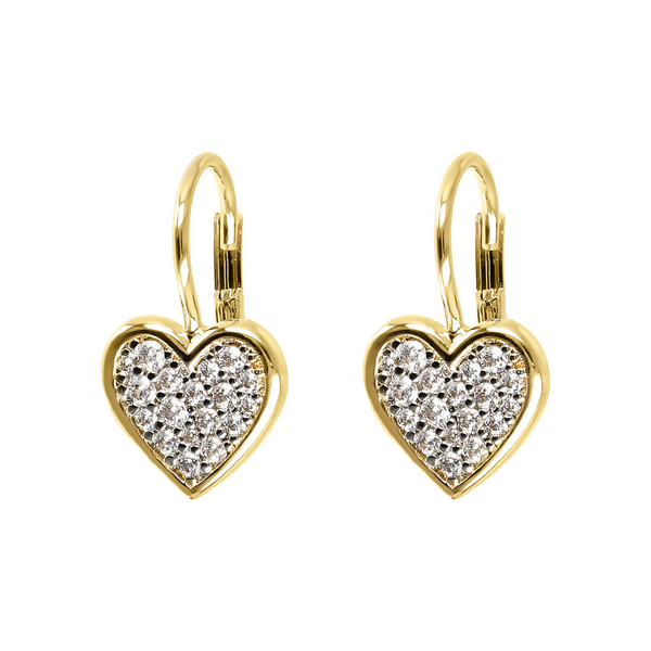 Boucles d'oreilles pendantes dorées avec cœur en zircone cubique