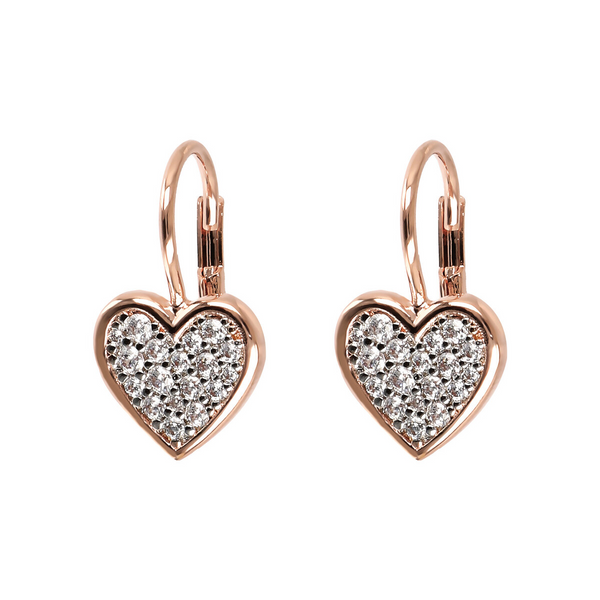 Pendant Earrings with Heart in Cubic Zirconia
