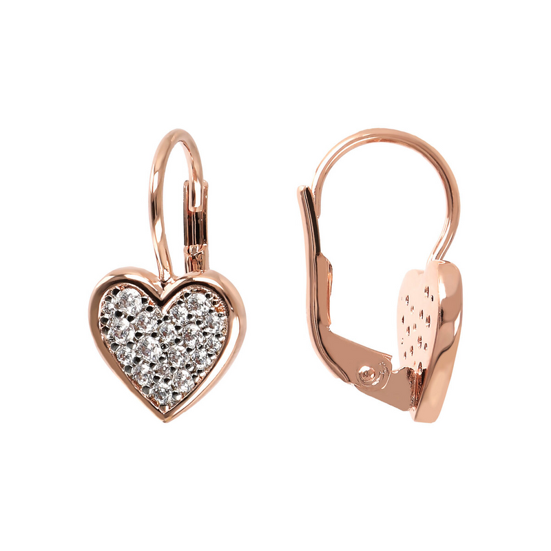 Pendant Earrings with Heart in Cubic Zirconia