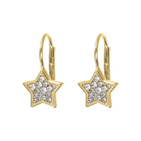 Boucles d'oreilles pendantes dorées avec étoile pavée en zircone cubique