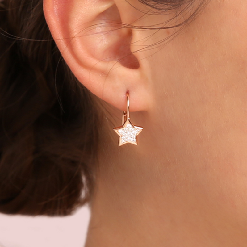Pendant Earrings with Star in Cubic Zirconia